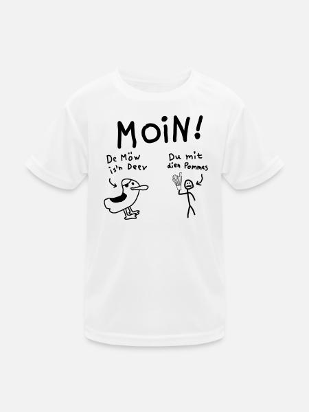 Moin Möwe Pommesdieb Lustig - Kinder Funktions-T-Shirt - Weiß