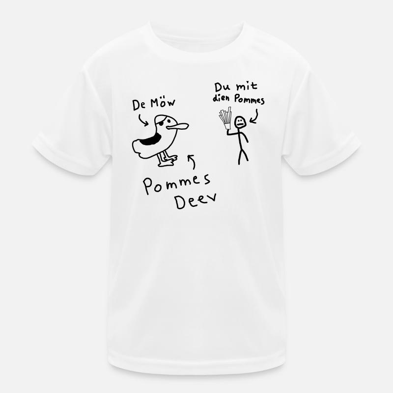 Pommes Deev Möw Dieb Möwe Plattdeutsch Kinder Funktions-T-Shirt