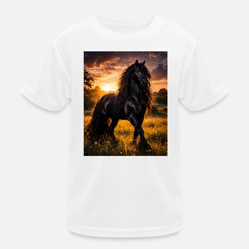 Abendlicht Schwarzpferd - Kinder Funktions-T-Shirt - Weiß