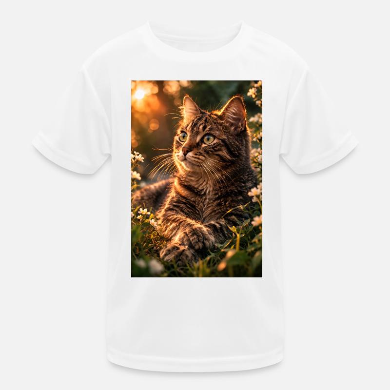 Cat at sunset - Kids Functional T-Shirt - white