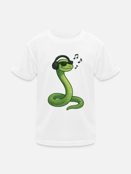 Snake Headphones Music Vibe Illustration Art - Kids Functional T-Shirt - white