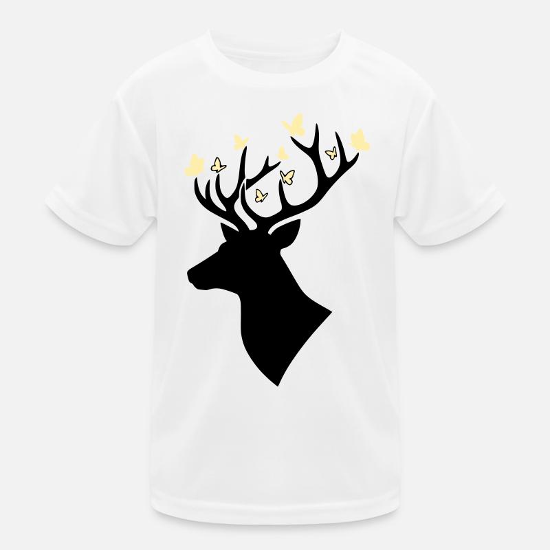 Hirschkopf Schmetterling Gelb Kinder Funktions-T-Shirt