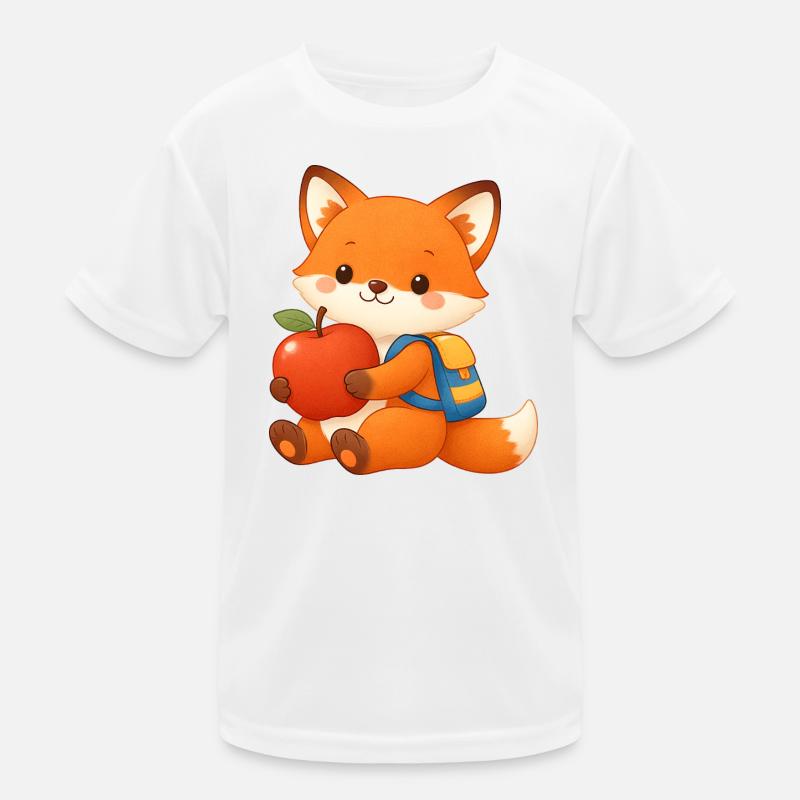 Cuddly fox with apple and backpack Kids Functional T-Shirt