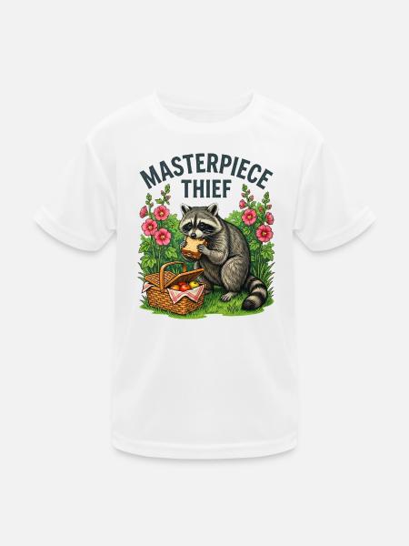 Raccoon Picnic Thief - Kids Functional T-Shirt - white - Front