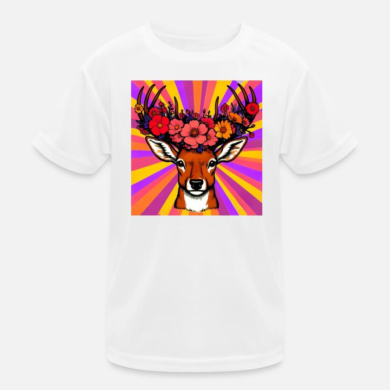 Hirsch mit Blumen Kinder Funktions-T-Shirt