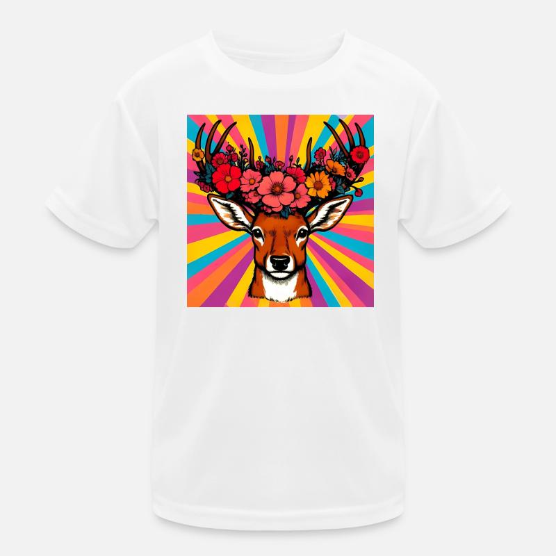 Hirsch mit Blumen Kinder Funktions-T-Shirt