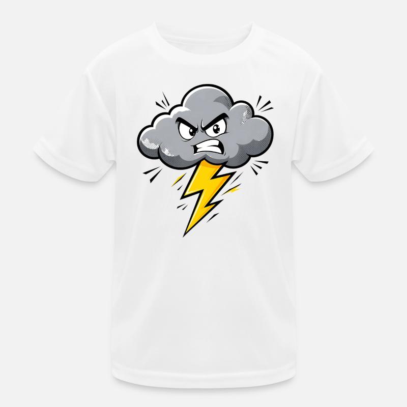 Angry Cloud Lightning Thunderstorm Weather Motif Kids Functional T-Shirt