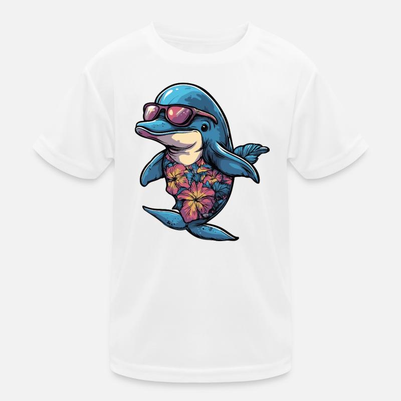 Delfin Comic Urlaub Kinder Funktions-T-Shirt