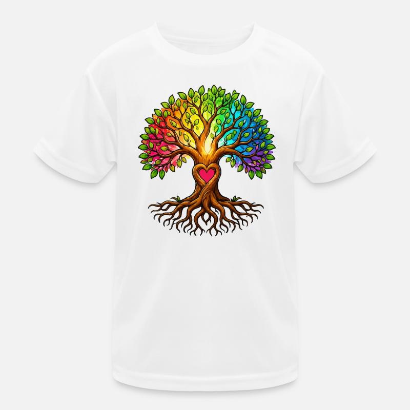 Baumherz Lebensbaum Regenbogen Kinder Funktions-T-Shirt