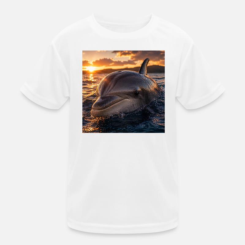 Dolphin at sunset - Kids Functional T-Shirt - white
