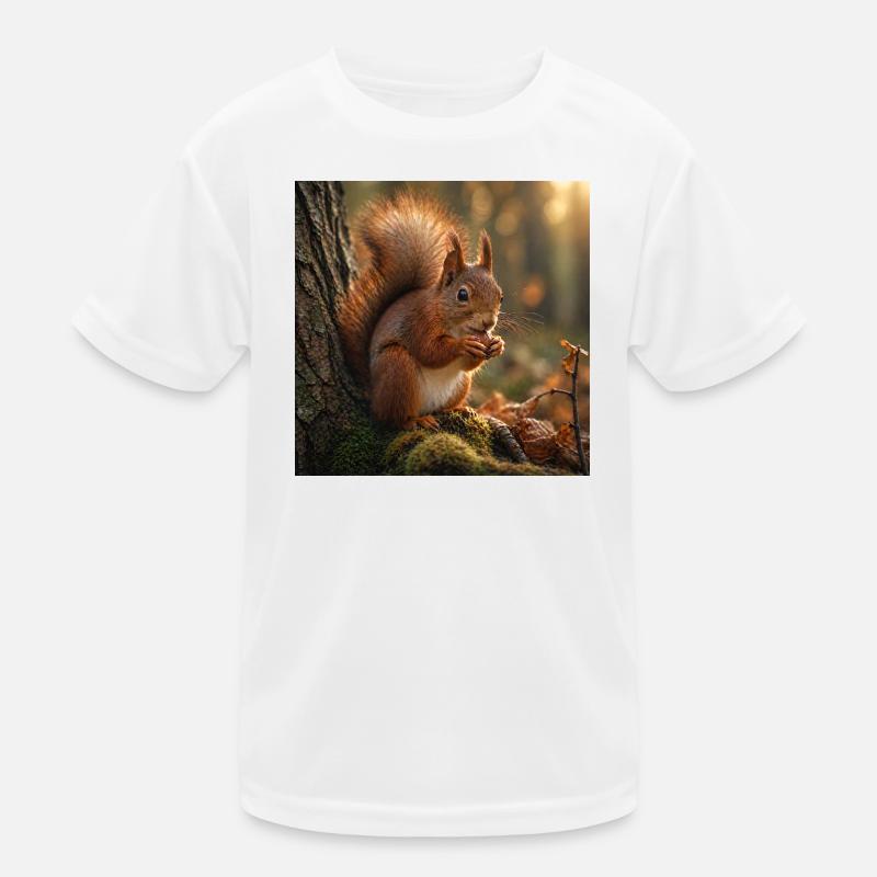 Squirrel in sunlit forest Kids Functional T-Shirt