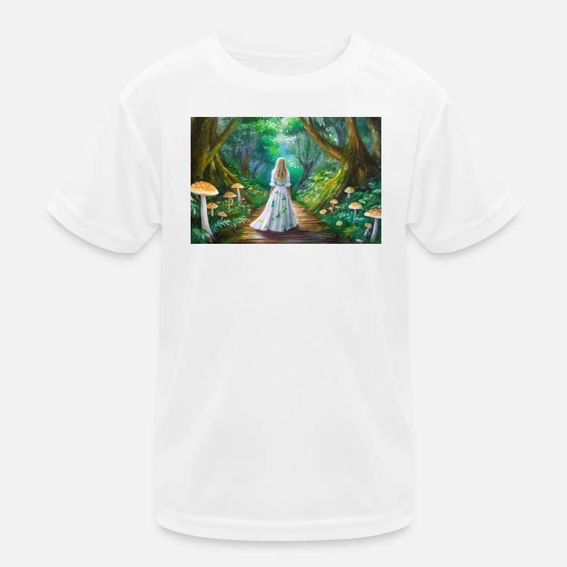 Mädchen im Märchenwald mit Pilzen Kinder Funktions-T-Shirt