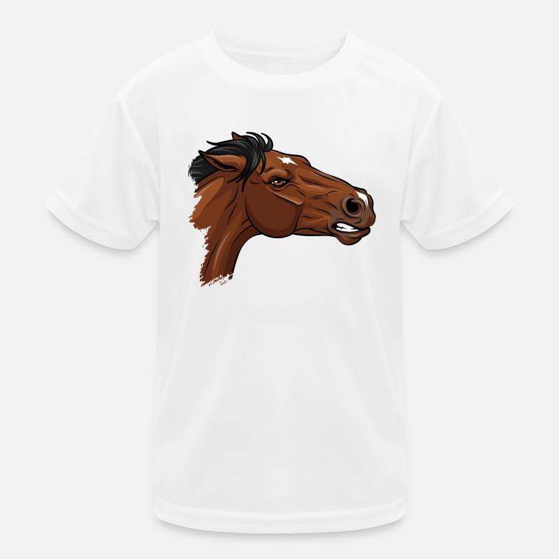 Der Kopf eines zornigen braunen Pferdes Kinder Funktions-T-Shirt