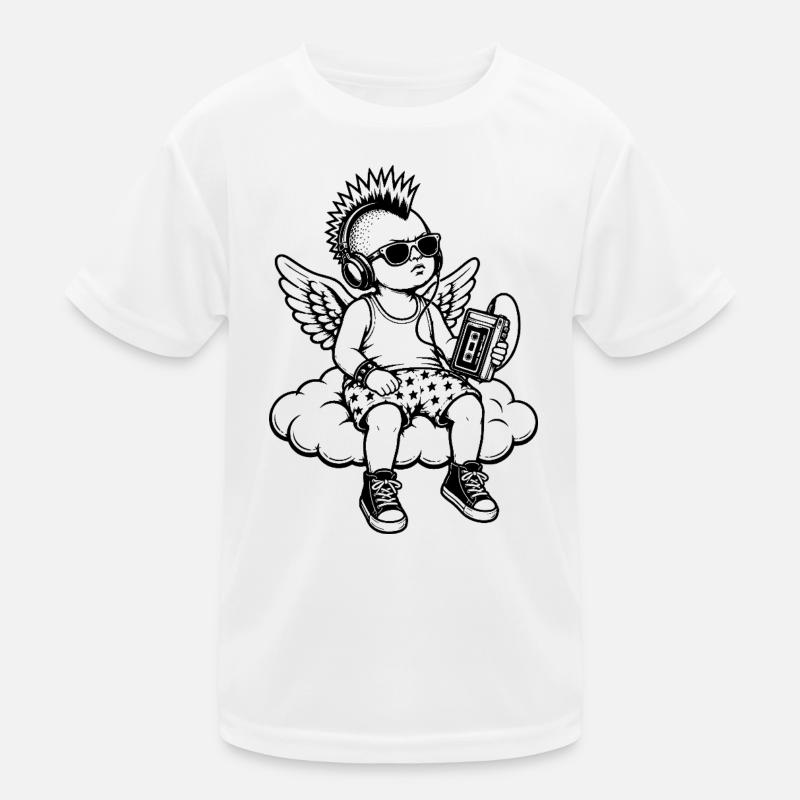 Punk Cherub with Walkman on Cloud Kids Functional T-Shirt