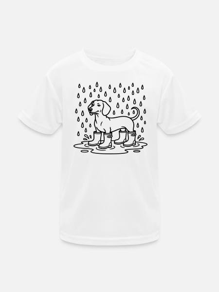 dackel im regen witzig gummistiefel - Kinder Funktions-T-Shirt - Weiß - Vorne