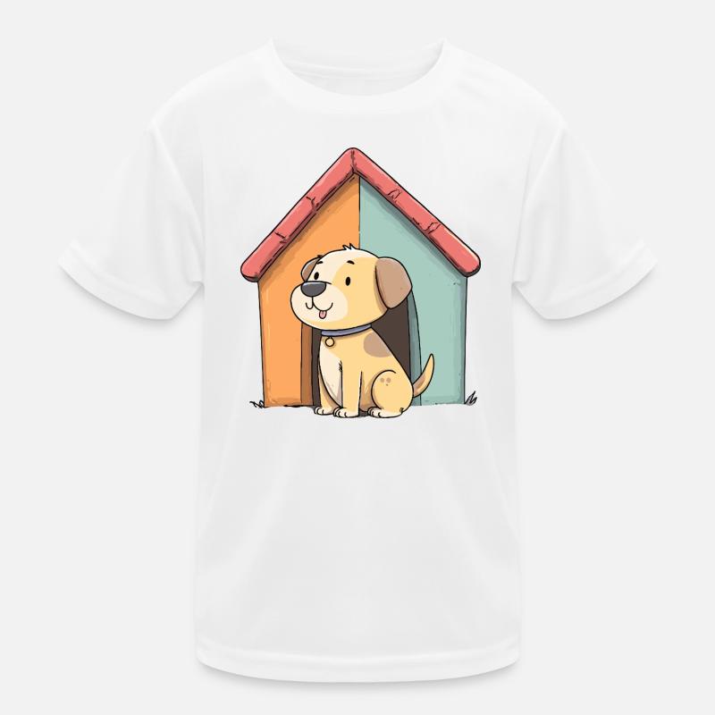 Kuschelhund vor buntem Haus Kinder Funktions-T-Shirt