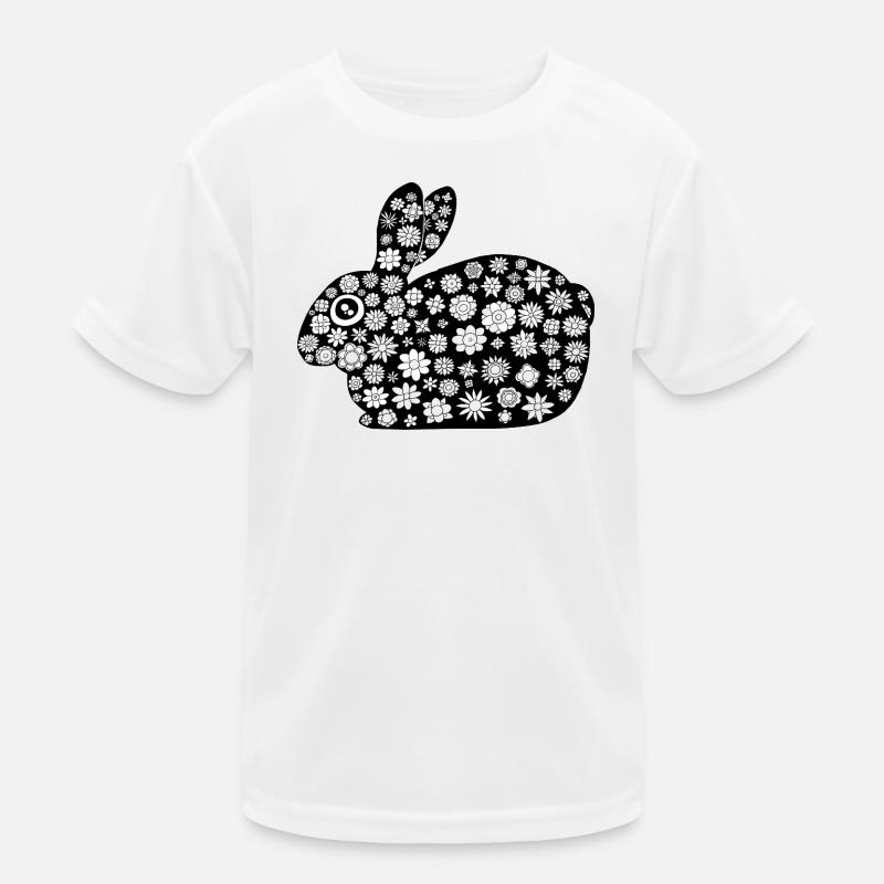 Black rabbit floral pattern Kids Functional T-Shirt