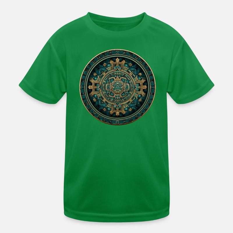 Azteken Sonnenkalender Gold Kinder Funktions-T-Shirt