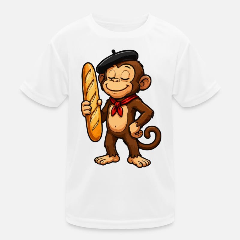 Baguette-Affe mit Baskenmütze Kinder Funktions-T-Shirt