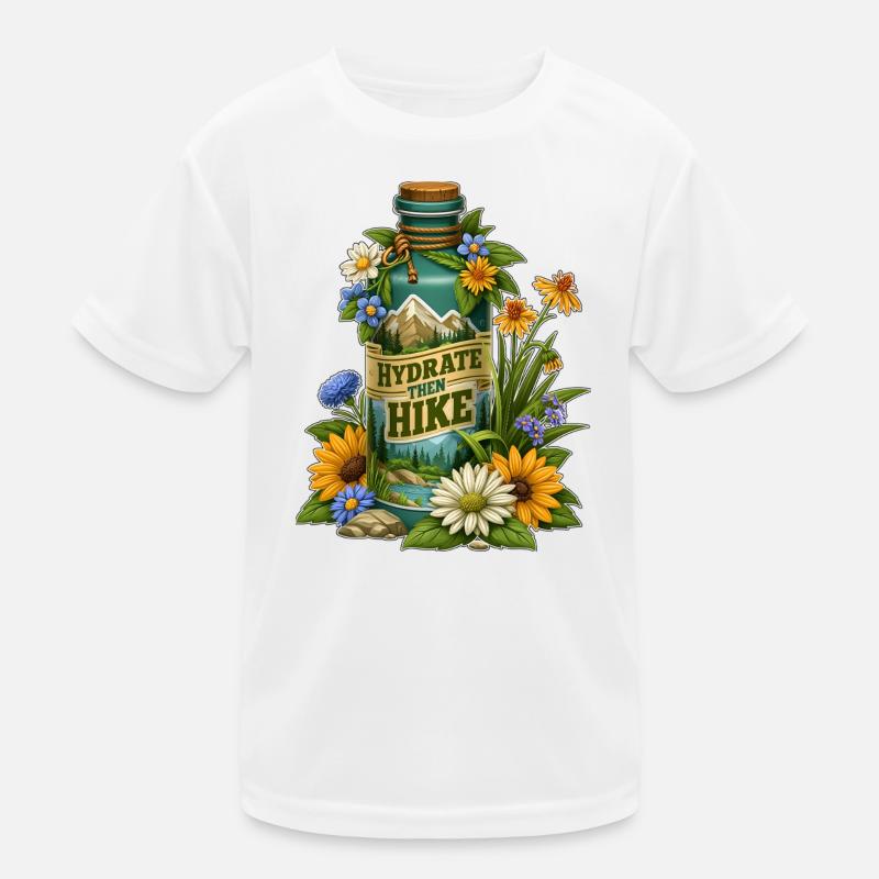 Hydrate Then Hike Blumenflaschen-Design Kinder Funktions-T-Shirt