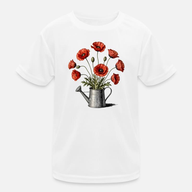 Mohnblumen in einer Gießkanne Kinder Funktions-T-Shirt