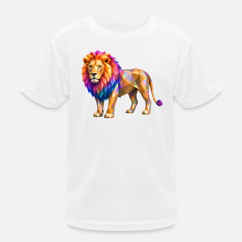 Polygonlöwe Farbexplosion - Kinder Funktions-T-Shirt - Weiß