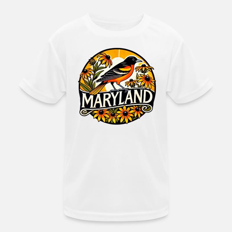 Maryland Bird Sunflower Circle Kids Functional T-Shirt