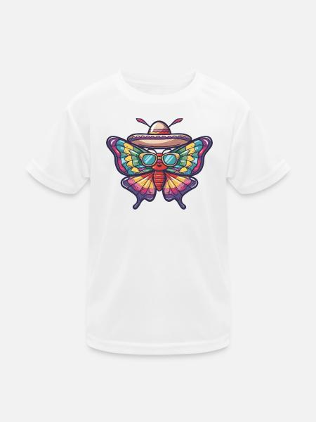 Schmetterling Lustig Sombrero - Kinder Funktions-T-Shirt - Weiß - Vorne