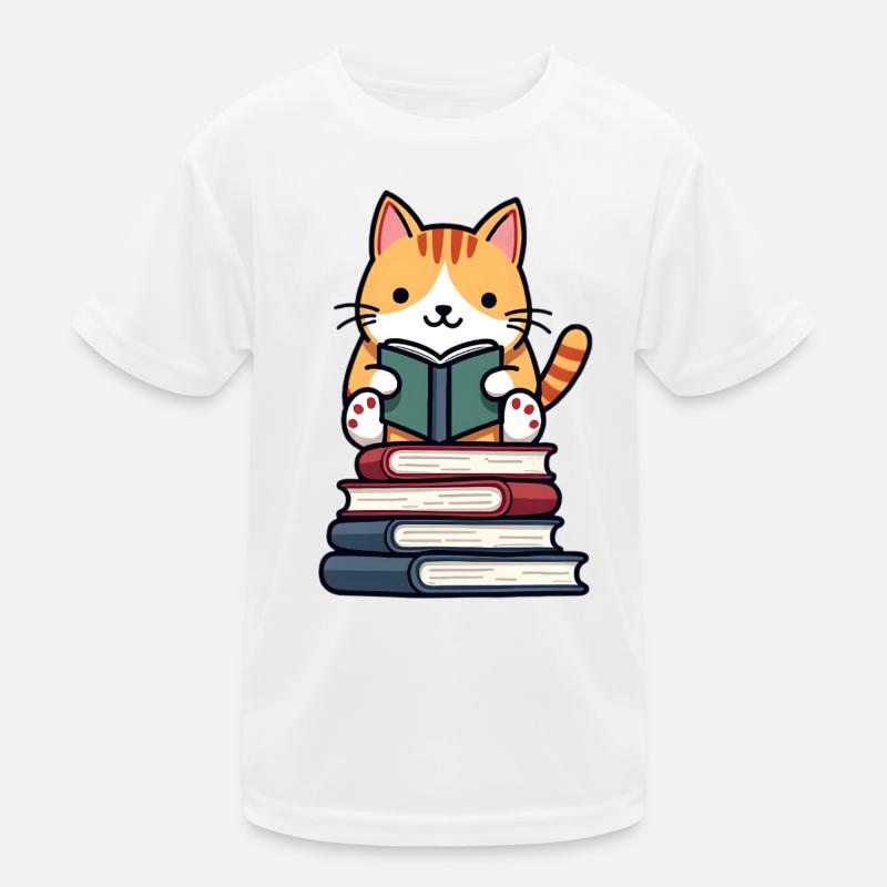 Cat reading a book Kids Functional T-Shirt