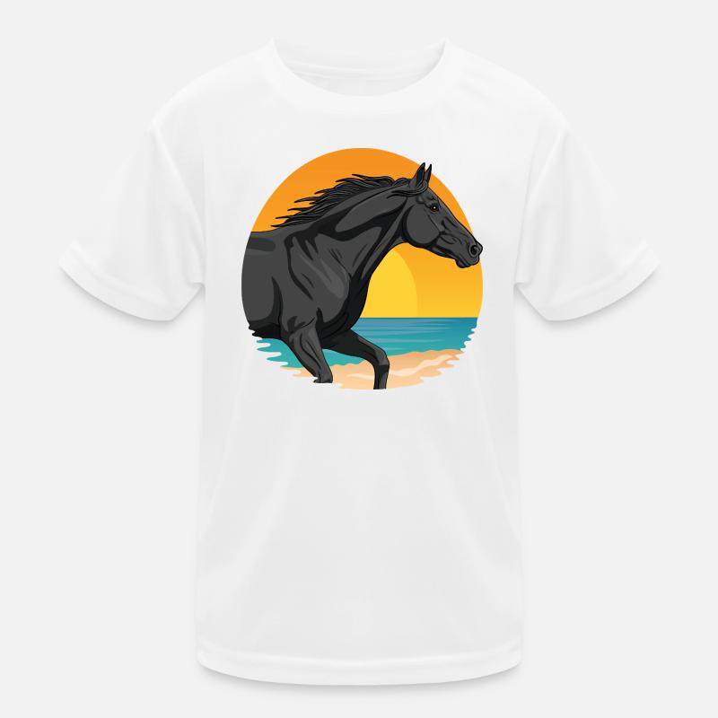 Un cheval Abaga au galop devant un soleil couchant T-shirt sport Enfant