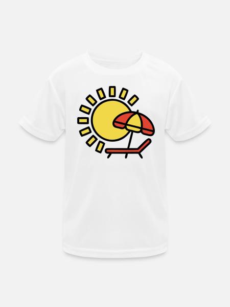 Strandliege Sonne Sonnenschirm Sommerurlaub - Kinder Funktions-T-Shirt - Weiß - Vorne