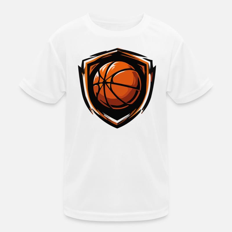 Basketball Shield Emblem Orange Kids Functional T-Shirt