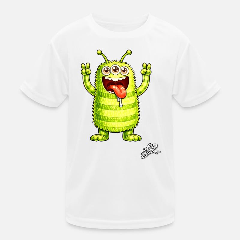 Neon monster three eyes cheerful - Kids Functional T-Shirt - white