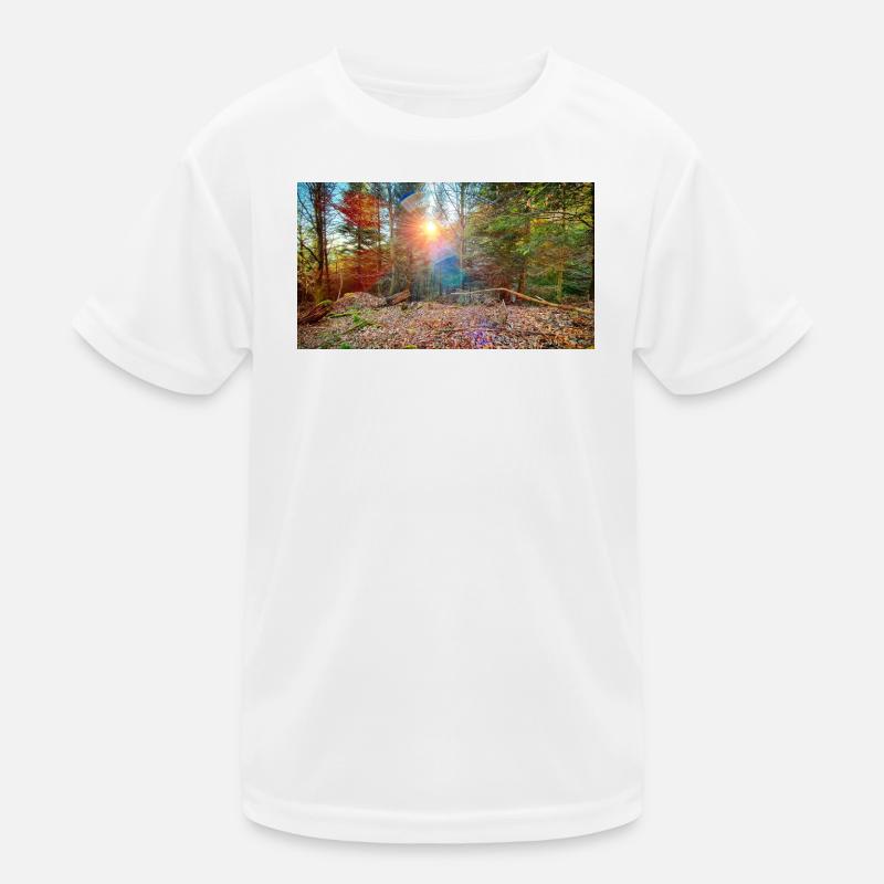 Sonnenlicht im Herbstwald Kinder Funktions-T-Shirt