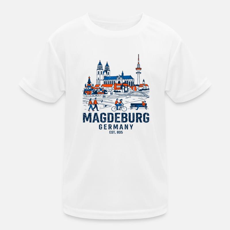 Magdeburg Germany Skyline And Elbe River Kinder Funktions-T-Shirt