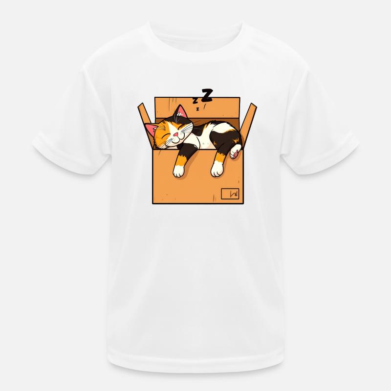 Katze schläft im Karton Kinder Funktions-T-Shirt