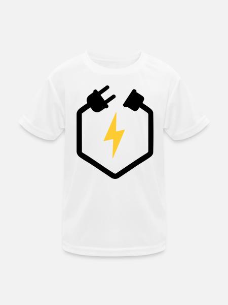 Elektriker Stecker Energie Blitz Logo - Kinder Funktions-T-Shirt - Weiß - Vorne