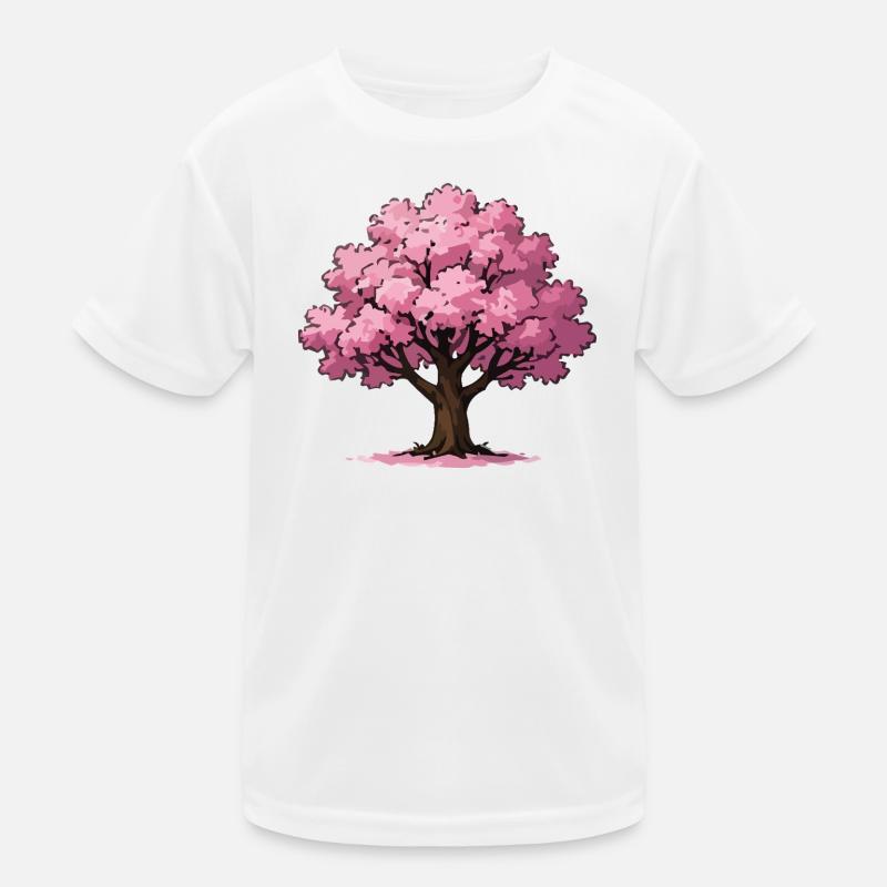 Pink Cherry Blossom Tree Illustration Kids Functional T-Shirt