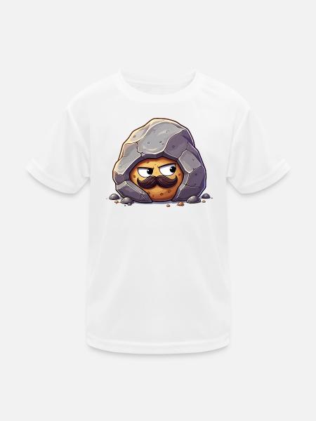 Stein mit Schnurrbart Maskottchen - Kinder Funktions-T-Shirt - Weiß - Vorne