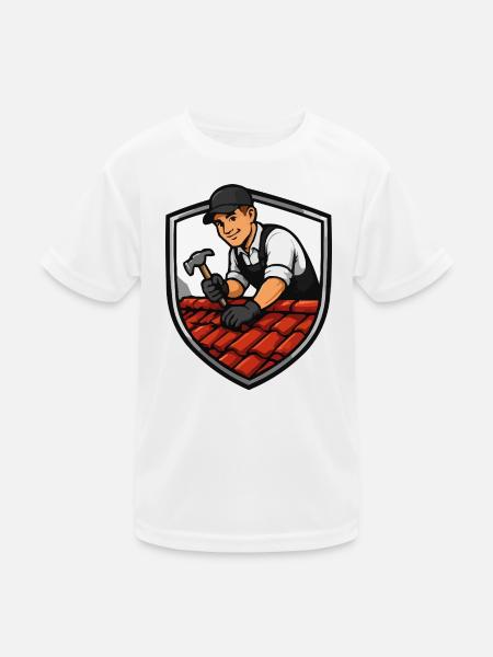 Roofer Shield Brick Crafts - Kids Functional T-Shirt - white - Front