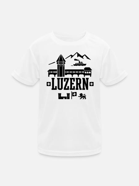 Lucerne Landmark – Chapel Bridge & Water Tower - Kids Functional T-Shirt - white - Front