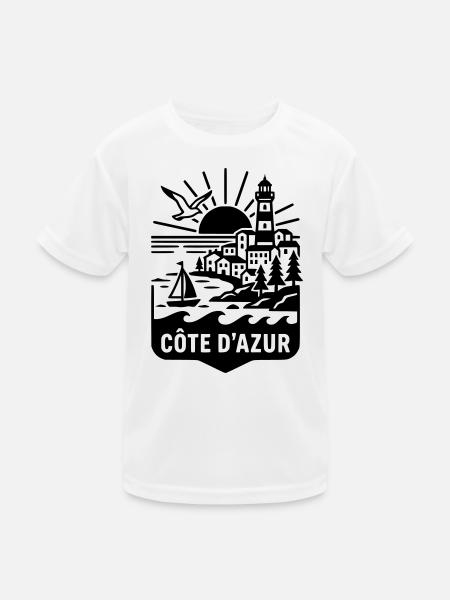 Côte d'Azur Silhouette Meer & Leuchtturm - Kinder Funktions-T-Shirt - Weiß - Vorne