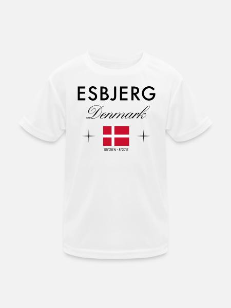 Esbjerg Dänemark Koordinaten Reise Souvenir - Kinder Funktions-T-Shirt - Weiß - Vorne