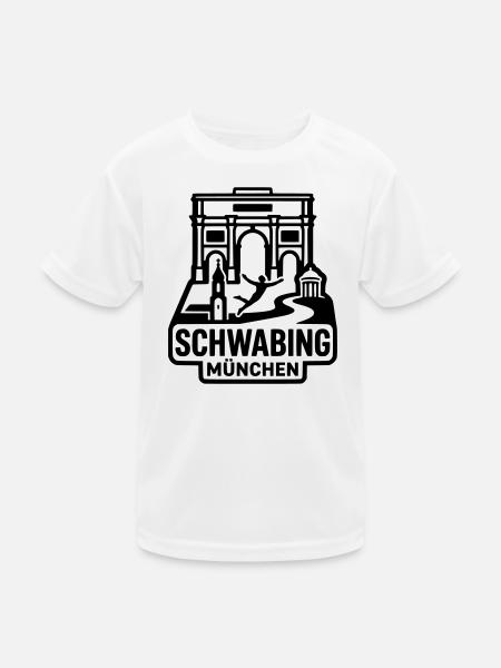 München Schwabing – Minimalistisches Skyline  - Kinder Funktions-T-Shirt - Weiß - Vorne