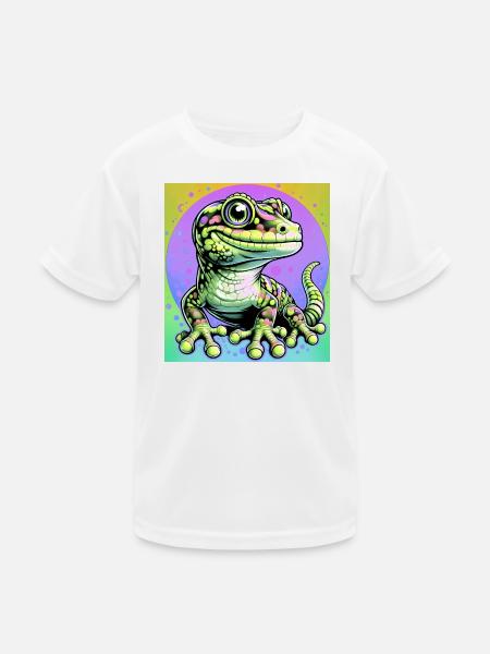 Gecko - Kinder Funktions-T-Shirt - Weiß - Vorne