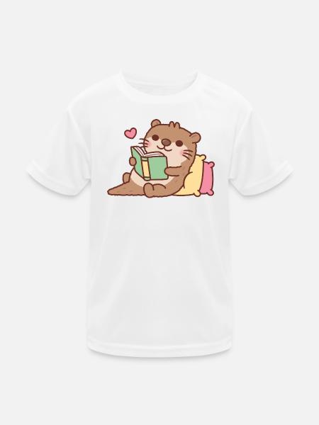 Cute Otter Chilling With Book - Kids Functional T-Shirt - white - Front
