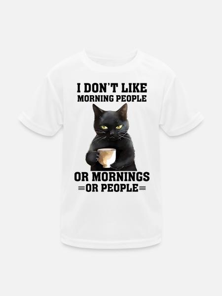 I Dont Like Morning People Cat - Kinder Funktions-T-Shirt - Weiß - Vorne