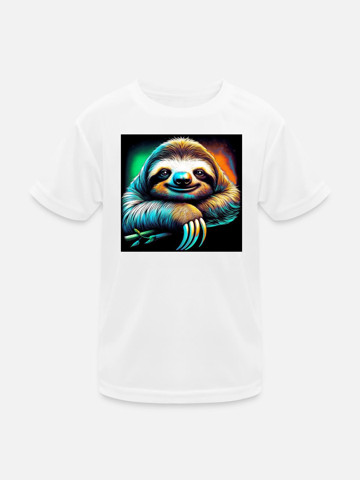 Faultier - Kinder Funktions-T-Shirt - Weiß - Vorne