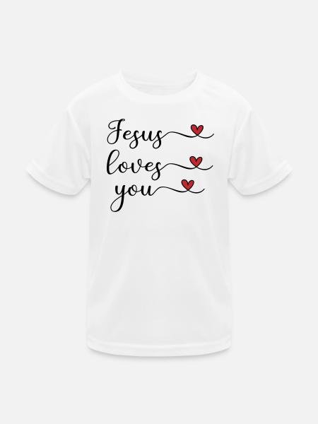 Jesus liebt dich süß Typografie mit Herz - Kinder Funktions-T-Shirt - Weiß - Vorne