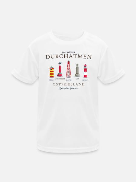 Ostfriesland, handgezeichnete Leuchttürme - Kinder Funktions-T-Shirt - Weiß - Vorne